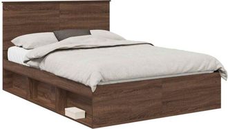vidaXL Bed Frame with Headboard Brown Oak 140 x 190 cm Solid Pine Wood vidaXL