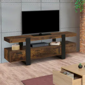 IDMarket Porta TV PHOENIX 140 cm con legno effetto invecchiato e cassetti neri