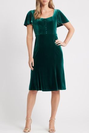 Anne Klein Flared Sleeve Velvet Dress in Midnight Pine at Nordstrom, Size 16