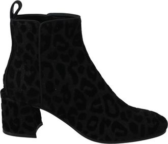 Dolce & Gabbana Zwarte Luipaard Rits Enkellaarzen - Dames - Laarzen met Hak - Zwart - 36 1/2 EU - Schoenen