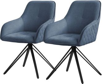ML Design Ml-design - 2x Sillas De Comedor Giratoria Con Respaldo Y Reposabrazos Asientos Azul De Tela Tejida Tapizado Con Patas De Metal Sill&oacute;n Dise&ntilde;o Ergon&oacute;mi