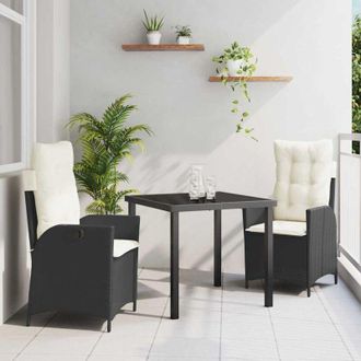 vidaXL Conjunto De Comedor De Jard&iacute;n 3 Pcs Negro Rat&aacute;n Sint&eacute;tico Vidaxl