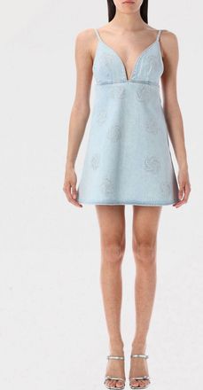 Rotate Abito mini Rotate in denim con fiori di strass