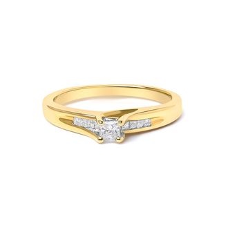 House of Brilliance 14K Yellow Gold 1/4 Cttw Princess Cut Diamond Engagement Ring