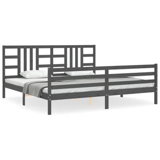 Berkfield Home Bed Frame with Headboard Grey 200x200 cm Solid Wood