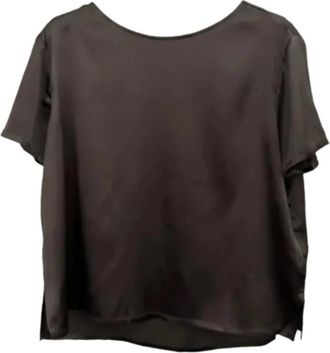 Roberto Collina Woven SS Roundneck - Dames - Blouses - Bruin - S - Overhemden