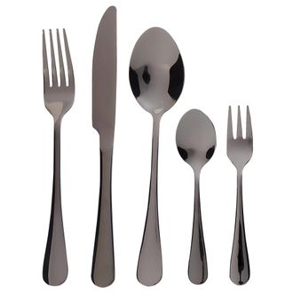 Beliani Cuberter&iacute;a Moderna Conjunto 30 Cubiertos Para 6 Personas Cuchillo Tenedor Cuchara Cucharilla Tenedor Para Postre Acero Inoxidable Negro Fusilli