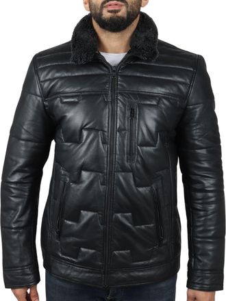 TruClothing Quilted Padded Real Leather Safari Coat