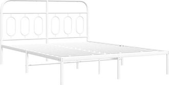 vidaXL Metal Bed Frame without Mattress with Headboard White 150x200cm Vidaxl