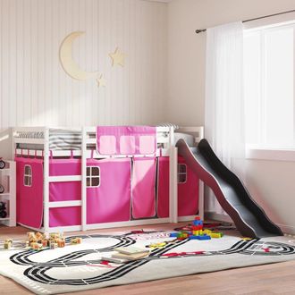 Berkfield Home Bunk Bed without Mattress with Slide & Curtains Pink 90x200 cm