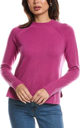 Fort&eacute; Cashmere Hi Low Rib Trim Funnel Neck 100% Cashmere Sweater