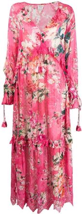 Hemant & Nandita Tula floral-print tiered dress - women - Viscose - S - Pink