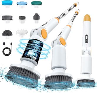 OEM Cepillo De Limpieza El&eacute;ctrico Giratorio Inal&aacute;mbrico Con 8 Cabezales, Mango Ajustable, Resistente Al Agua Ipx7, Pantalla Digital Led, Cepillo De Limpie