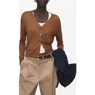 Mango V-Neck Knit Cardigan in Tobacco Brown at Nordstrom, Size X-Small