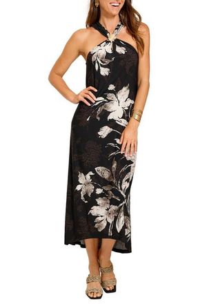 Tommy Bahama Carmela Bloom Beauty High-Low Halter Dress in Black at Nordstrom, Size Large