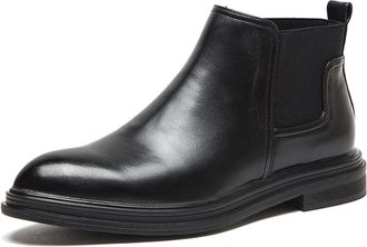 Generic Mens Chelsea Ankle Boots Elastic Bandage Burnished Toe Cowhide Leather PU Slip On Non Waterproof Anti-slip Wearable Fashion Casual Slip On(Black Lined