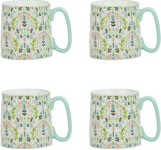 10 Strawberry Street Set Of 4 Bella Mugs: Cat Leaves