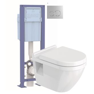 Duravit Pack Inodoro Suspendido Duravit Strack 3 Con Asiento Freno Ca&iacute;da + Estructura Soporte Siamp + Mando Cromado