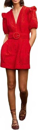 Farm Rio Eyelet Puffed Sleeves Romper In Red