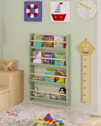 Woltu Kids Librer&iacute;a Infantil Pared Estanter&iacute;a Frontal De Madera Organizador 4 Compartimentos Peque&ntilde;o De Libros Juguetes Para Habitaciones De Ni&ntilde;os Sala De J