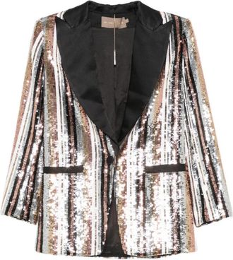 Simona Corsellini Gestreepte Pailletten Blazer - Dames - Blazers - Veelkleurig - S - Pailletten - Jassen