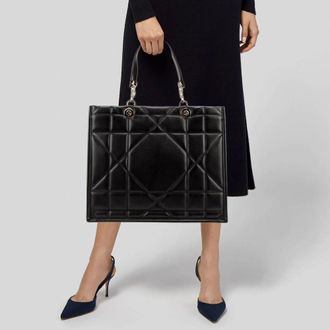 Dior Womens Quilted Leather Tote Black Suede Lining