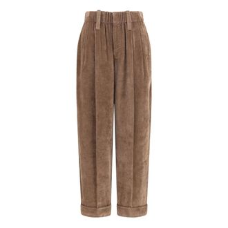 Brunello Cucinelli Pantalones de Viscosa y Cachemira con El&aacute;stico - Trousers - Mujer - Marr&oacute;n - L