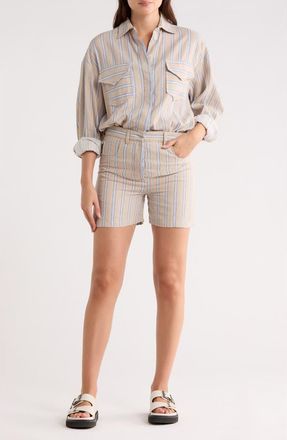 Longchamp Linen & Cotton Blend Romper in Beige/Blue at Nordstrom Rack, Size 6 Us / 38 Fr