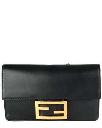 Fendi Fendi Black Leather Mini Flat Baguette With Black Strap You Strap (Authentic Pre-Loved)