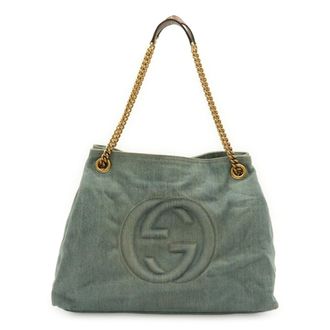 Gucci Brown Light Blue Denim Shoulder Bag Tote Bag (Pre-Owned)