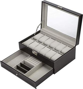 OEM Caja De Dos Niveles Para 12 Cajas De Relojes Con Tapa De Cuero Sint&eacute;tico