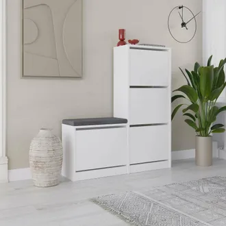 Dmora Zapatero Velma, Mueble Para 8 Pares De Zapatos, 4 Puertas, 8 Compartimentos, 105x26x119h Cm Blanco