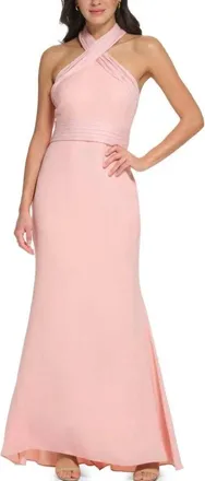 Eliza J Criss-Cross Halter Neck Gown In Blush