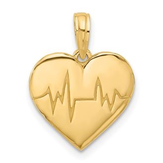 Diamond2Deal 14k Yellow Gold Polished Fancy EKG Heart Charm Pendant