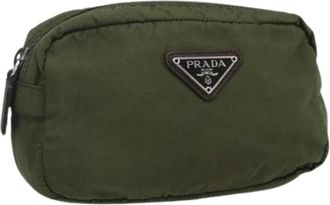 Prada Pre-owned Clutches, female, Green, Size: ONE SIZE Pre-owned Vintage Nylon Clutch