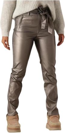 Knit-ted Broeken, Dames, Beige, XS, Metallic Taupe Leren Broek Francis