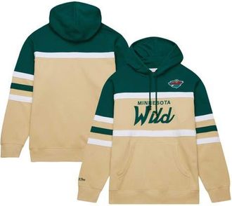 Mitchell & Ness Mens Mitchell & Ness Cream/Green Minnesota Wild Head Coach Pullover Hoodie at Nordstrom, Size Small