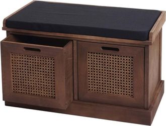 Hhg Panca panchina da interni con cuscino 2 box ceste contenitori 809 legno mdf marrone nero