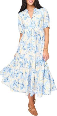 Gibsonlook Kira Floral Drawstring Maxi Dress in Yellow Navy Floral at Nordstrom, Size X-Small