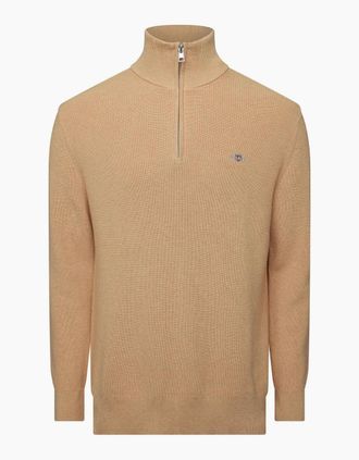 GANT Mens Cotn Merino Rib Half-Zip Jumper - Brown - Size: 46