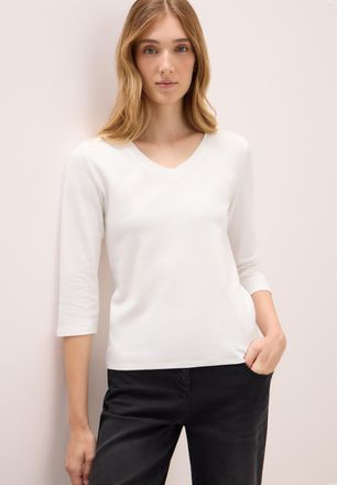 Cecil 3/4-Arm-Shirt mit V-Ausschnitt, unifarben