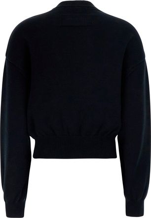 Givenchy Womens Crew Neck Sweater With Front Embroidery Black Wool Cotton Tops Top