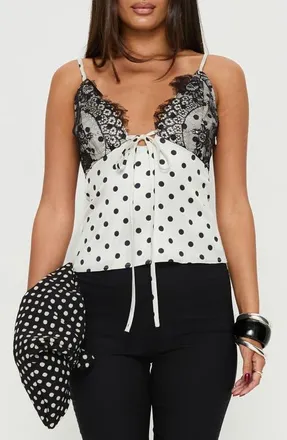 Princess Polly Jerelyn Lace Trim Camisole in White Polka at Nordstrom, Size 10