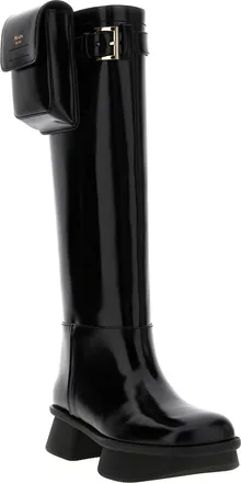 Prada Womens Black Calfskin Over The Knee Shoe