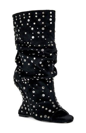 Azalea Wang Naomani Studded Wedge Bootie in Denim at Nordstrom, Size 8.5
