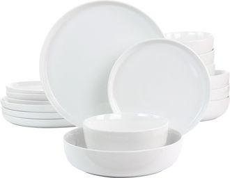 Gibson Home White Deco 16 Piece Fine Ceramic Dinnerware Set in White