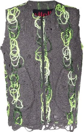 Vitelli open-knit distressed zipped waistcoat - men - Wool/Nylon/Acrylic - 3 - Grey