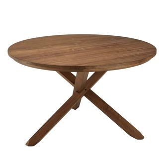 Macabane Mesa de comedor redonda de madera de teca reciclada D130