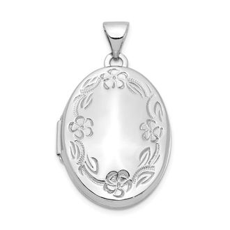 Diamond2Deal 14k White Gold 21mm Oval Leaf Floral Scroll Border H Eng Locket Pendant