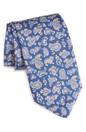 David Donahue Paisley Print Silk Tie in Navy at Nordstrom